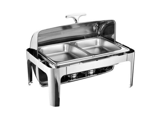 Roll-Top Chafing Dish Water Bath Food Warmer Hinged Lid Chafing Dish Food Warmer Professional Set Quality 9L